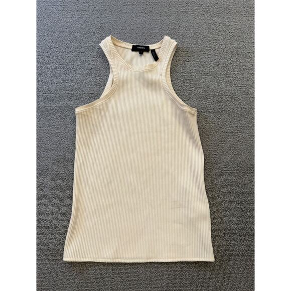 Theory Women's Small Petite Cream White Ribbed Tank Top Samek Belsay Sleeveless - Picture 1 of 13